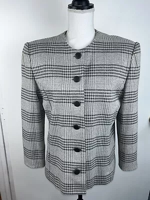 Buy VINTAGE Henry Lee Petites Blazer Jacket Women Plaid Lined Polyester Size 14 Grey • 26.48£