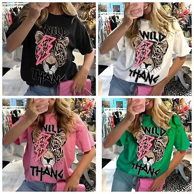 Buy New Womens Wild Tiger Graphic Print T-Shirt Oversized Short Sleeve Tee Top • 7.49£