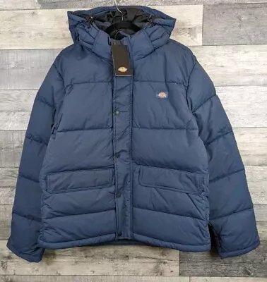 Buy Dickies Glacier View Puffer Jacket With Hood Mens Size Medium Navy Blue New Coat • 95£