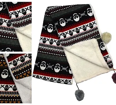 Buy Christmas Halloween Pirate Skull Print Scarf Shawl Pom Pom Fleece Lined Warm UK • 8.99£