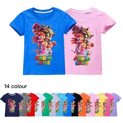 Buy Kids Super Mario Princess Peach T-Shirts Short Sleeve 100% Cotton Summer Tee Top • 9.39£