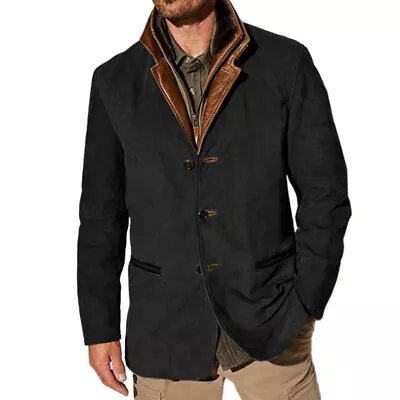 Buy Men Cargo Jackets Single Breasted Mens Button Work Casual Blazer Winter Vintage • 42.49£