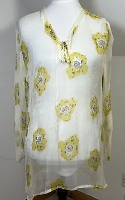 Buy Masai Clothing Chiffon Blouse Beach Cover Up Size L Sheer Yellow White Floral • 12.33£