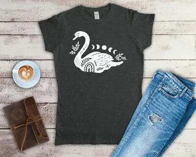 Buy Moon Phases Swan Celestial Ladies Fitted T Shirt Sizes Small-2XL • 11.24£