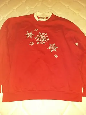 Buy Christmas Jumper Ladies Small Red With Stitched Snowflake Design Embroidered  • 3.95£
