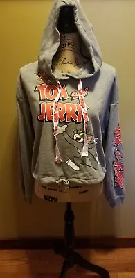 Buy Preowned Juniors Tom And Jerry Hooded Cropped Sweatshirt Hoodie Gray M • 14.04£