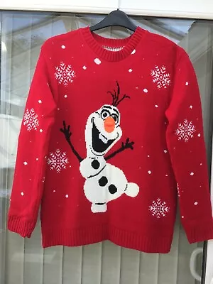 Buy Ladies Christmas Jumper Red Size M/L Bust Measures 40  Olaf And Snowflake Design • 15£