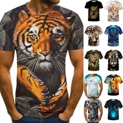 Buy Mens 3D Print Animal Short Sleeve T Shirt Tops Casual Slim Fit Crew Neck Tunic T • 8.80£