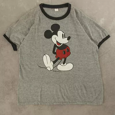 Buy Vintage 70s Mickey Mouse Ringer Neck Graphic T-Shirt M Men's Grey • 36£