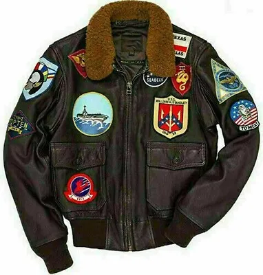 Buy Tom Cruise Top Gun Pete Maverick Bomber Fur Leather Flying Flight Jacket For Men • 67.32£