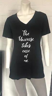 Buy Women's Black Positive Slogan V Neck Cotton T Shirt With Angel Wings On The Back • 10.99£