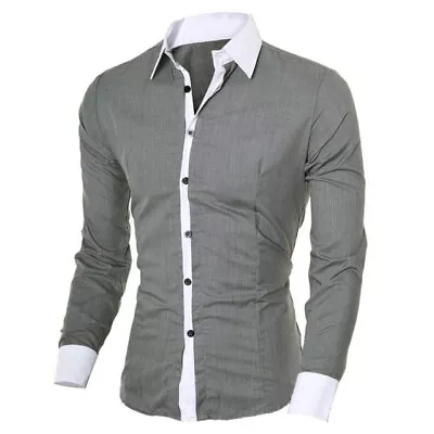 Buy Mens Casual Long Sleeve Slim Fit Shirts • 15.59£