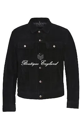 Buy Mens TRUCKER Suede Leather Jacket BLACK | REAL LEATHER Western Shirt Jacket 1280 • 119.74£