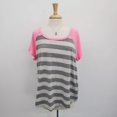 Buy Torrid Jersey Stripe Raglan Tee Size 1X Pink Gray Short Sleeve T-Shirt Crew Neck • 15.42£