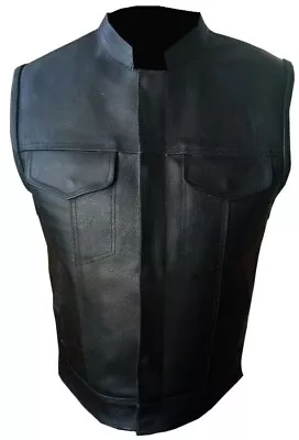 Buy Mens Son Of Anarchy Black Real Genuine Leather Vest Hunting Biker Waistcoat • 39.99£