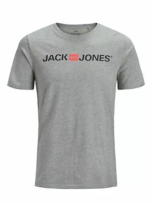 Buy Mens T-Shirt Short Sleeve Jack & Jones Casual Crew Neck In Grey Black Colours • 6.99£