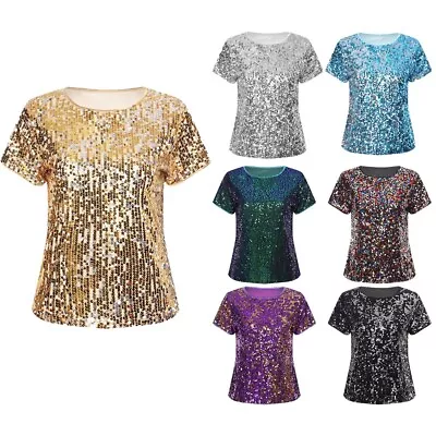 Buy Womens Top Scratchy Sequins Shiny T-Shirt Sparkly Dancewear Sequined Tank Top • 27.55£