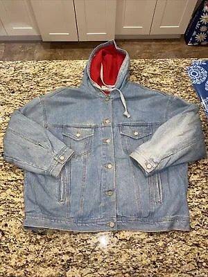 Buy Vintage Ann Taylor Insulated Jean Jacket With Hoodie Size Medium • 23.34£