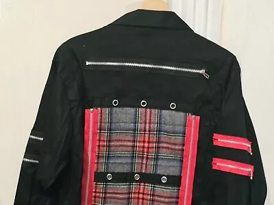 Buy Punk Zip Jacket 44  Chest Black Red. Goth Tartan Eyelet Retro. • 39.99£