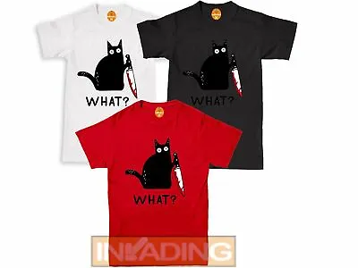 Buy Cat What T Shirt Murderous Cat With Knife Funny Halloween Gift T Shirt Unisex • 8.99£