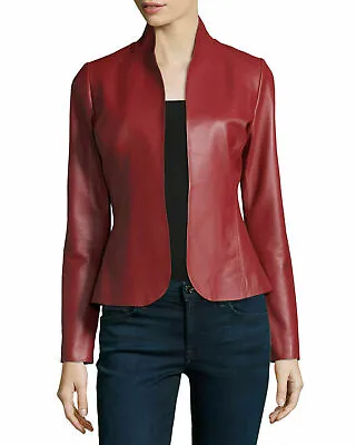 Buy Women's Genuine Lambskin Real Leather Blazer Jacket Slim Fit Red Flared Top Coat • 121.24£