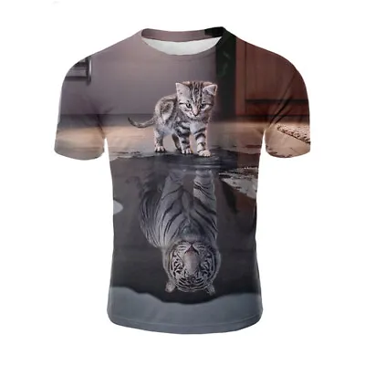 Buy Tops Animal Tiger Reflection Casual Women Men T-Shirt 3D Print Short Sleeve Tee • 9.56£
