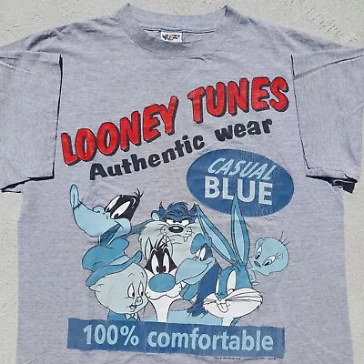 Buy Vintage Warner Bros Looney Tunes Authentic Wear Casual Blue Tee Shirt 1996 OSFA • 30.96£