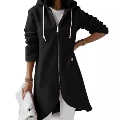 Buy Women Ladies Long Hooded Hoodie Zip Up Pocket Jumper Coat Sweatshirt Top Solid • 16.93£