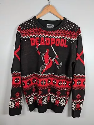 Buy Marvel Deadpool Christmas Jumper Sweater Size M Black And Red UK Free P+P • 12.99£