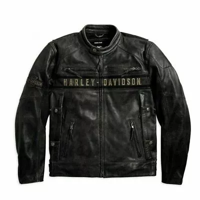 Buy Harley Davidson Men Passing Link Distressed Genuine Cow Leather Jacket • 107.99£