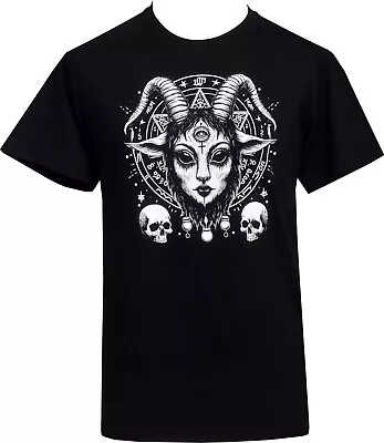 Buy Men's Satanic T-Shirt Gothic Baphomet Horned God Pan Demonic Pagan Goth Skull • 18.50£