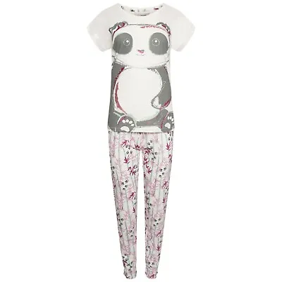 Buy Ladies Ex-Stores Novelty Animal Panda Print Glitter Pyjama Set, Nightwear, PJ's • 12.99£