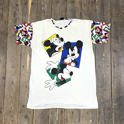 Buy Vintage Disney T-Shirt Mickey Mouse Graphic Single Stitch Tee, White, Mens 2XL • 25£