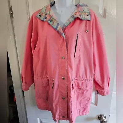 Buy Current Scene Vintage 80s Pink Plaid ButtonUp Size S Stranger Things Windbreaker • 28.91£