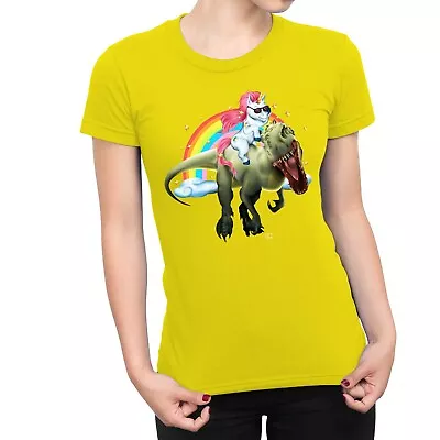 Buy 1Tee Womens Unicorn Riding T-rex Dinosaur T-Shirt • 7.99£
