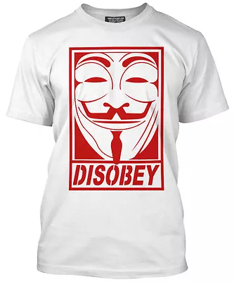 Buy Disobey Anonymous Guy Fawkes Hacking Hackers Fawke Mask Mens White T-Shirt Top • 13.99£