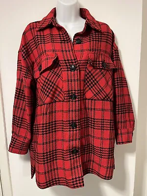 Buy Pull And Bear Women’s Lined Check Coat. Jacket. Beautiful Red And Black. Size S. • 9.99£