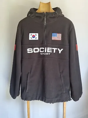 Buy Society Sports Flags Quarter Zip Pullover Windbreaker Hoodie Size XL Black • 16.04£