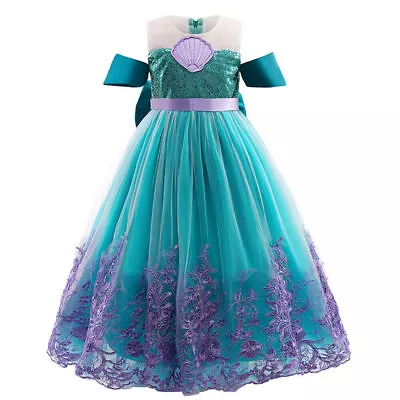 Buy Little Mermaid Ariel Tulle Princess Dress Kid Girl Party Cosplay Costume Clothes • 18.47£