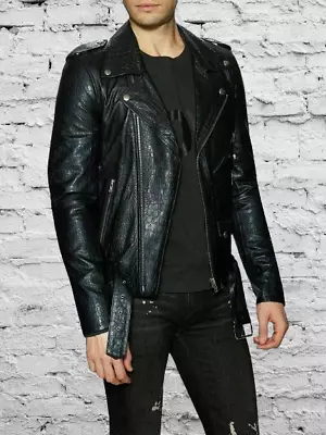 Buy Men's Black Crocodile Embossed Leather Jacket Pure Lambskin • 151.69£