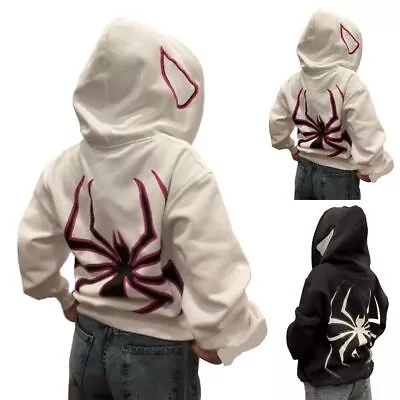 Buy Women Men Spider Zip Over Face Gothic Punk Print Hooded Jacket Coat Sweatshirt • 21.29£