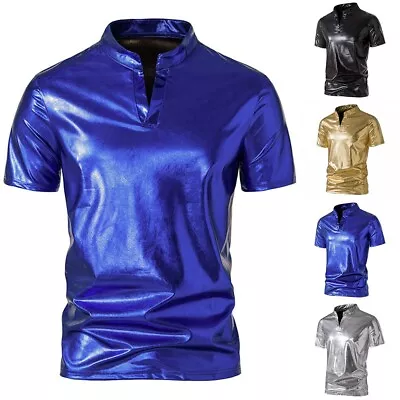 Buy Fashionable Men's Shiny Dancer Slim Fit V Neck Tee Top For Club Parties • 21.36£