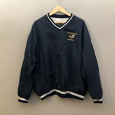Buy Yellow Jacket Baseball Windbreaker Pullover Mens XL Blue Logo Embroidered Jacket • 24.39£