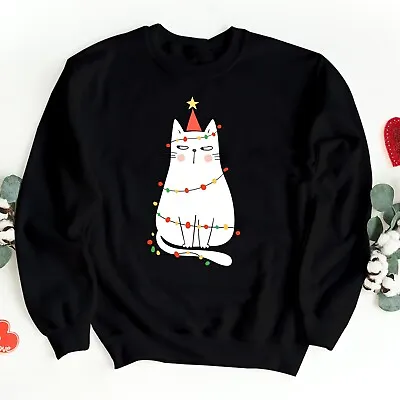 Buy Christmas Jumper Cute Cat Printed Unisex Adults & Kids Cat Lover Xmas Sweatshirt • 11.99£