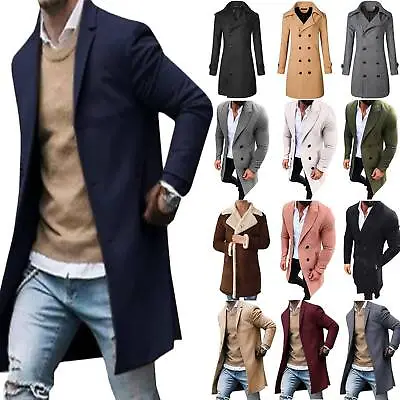Buy Mens Winter Warm Trench Coat Long Jacket Blazer Overcoat Parka Slim Fit Outwear^ • 33.59£