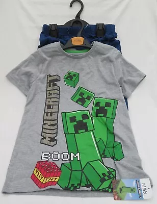 Buy Boy's Marks And Spencer Grey Mix Minecraft Short  Pyjamas 2 Part Set 10 - 11 Yrs • 9.50£
