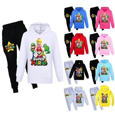 Buy Girls Boys Mario Clothes Hoodies Jumper Kids Casual Sweatshirt Tops Pants Outfit • 13.29£