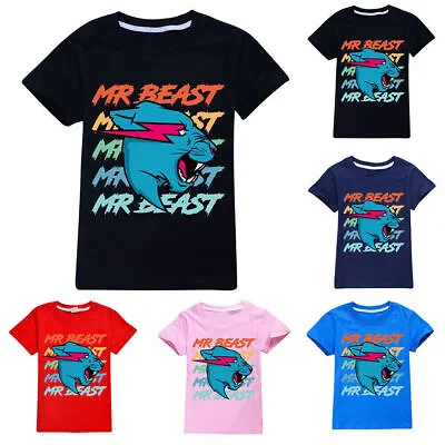 Buy Kids Boys Girls Short Sleeve Mr Beast Printed T-shirt Youtuber Merch Gamer Tops • 5.57£