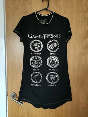 Buy Games Of Thrones Black Long T-shirts Pyjamas Uk 4 Xs Fit Up To Uk6 • 4.80£
