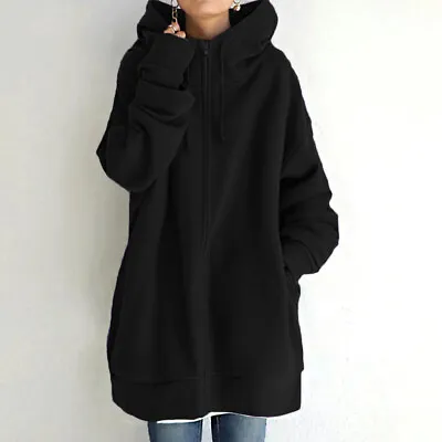 Buy Plus Size Women Zip Up Baggy Hooded Sweatshirt Coat Casual Fleece Long Hoodies • 16.59£
